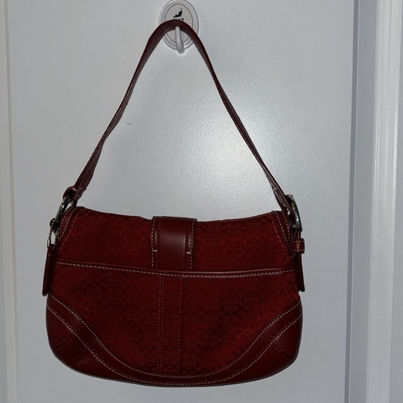 RARE Coach Y2K Red Signature Soho Logo Canvas Leather Buckle Small Shoulder Bag - Picture 14 of 16